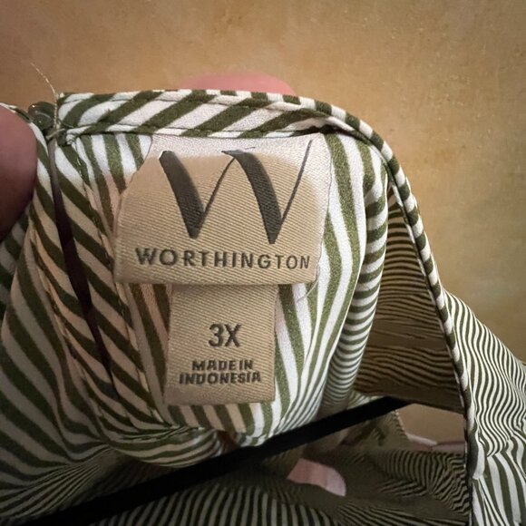 Worthington Women’s Plus 3X Sleeveless Striped Blouse – Green/White - Picture 4 of 4